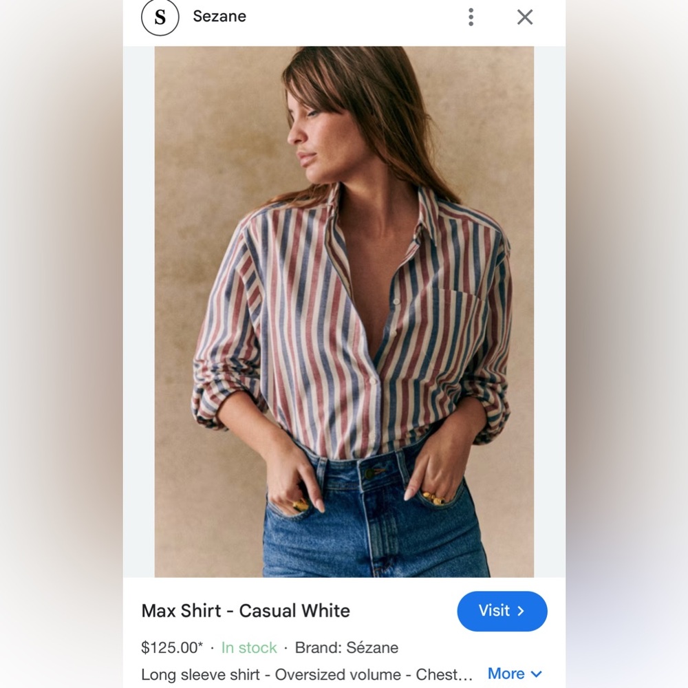 Sezane Striped Button-Down Shirt in Red, Blue, White - Picture 6 of 6